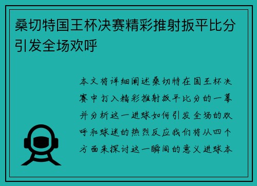 桑切特国王杯决赛精彩推射扳平比分引发全场欢呼